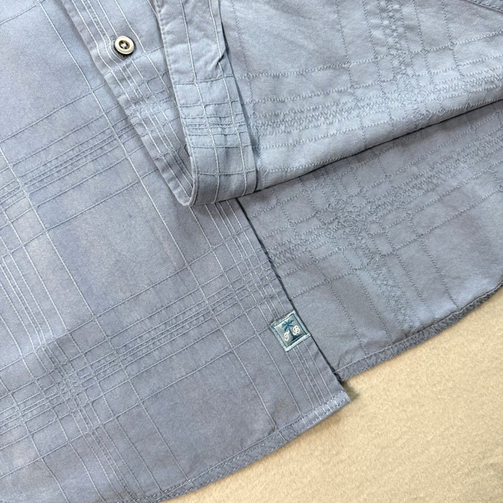 Tommy Bahama Blue Textured 100% Silk Button Down Sz L Nautical Resortwear Grid - Picture 9 of 10